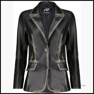 Lambskin Leather Blazer Jacket with Notched Lapel and Button Closure